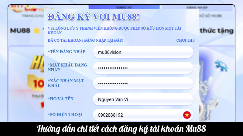 Các bước đăng ký MU88 chi tiết